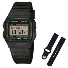 CASIO 卡西歐 復古電子錶 + 矽膠錶帶組 F-91W-3D
