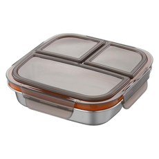 Couselect 304不鏽鋼防串味方形3格便當盒 600ml, 黑色蓋, 1個