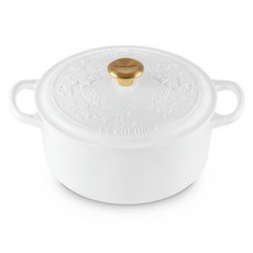 LE CREUSET 旋轉木馬系列 琺瑯鑄鐵圓鍋 金頭, 棉花白, 1個, 22cm