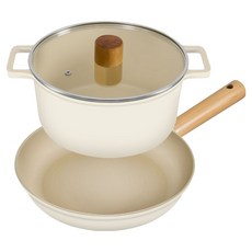 OSLO 電磁爐 奶油色 陶瓷平底鍋 + 雙耳鍋 套組, 象牙白, 1套, 平底鍋 24cm + 雙耳鍋 20cm