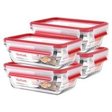 Tefal 特福 新一代無縫膠圈耐熱玻璃保鮮盒, 1套, 保鮮盒 700ml 4個 + 蓋子 4個