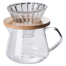 Hesii 手沖咖啡玻璃壺組, 300ml, 1套, 壺 + 竹托濾杯