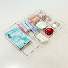 @HOME 長度可調抽屜整理餐具收納隔板託盤 4格, 透明, 1個