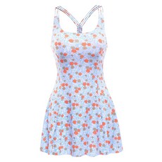 HeaTwave 熱浪 女款印花邊織肩帶後背交叉連身裙平角溫泉泳衣 82709, 藍色