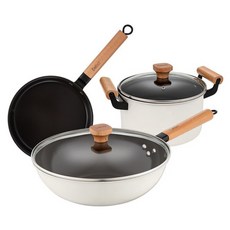 Debo 德鉑廚具 IH爐適用 奧斯本 不沾鍋5件組, 白色, 1套, 炒鍋 30cm + 煎鍋 22cm + 湯鍋 22cm + 鍋蓋 2個