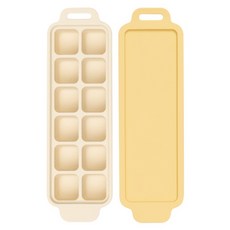 MOTHER-K HUG 鉑金矽膠副食品製冰盒 12格, 檸檬黃, 1個, 240ml