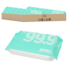 Lec.Be 純水99.9%可沖式濕紙巾, 15個, 60張, 40gsm