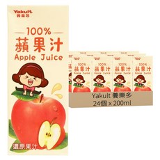 Yakult 養樂多 100%蘋果汁, 24個, 200ml