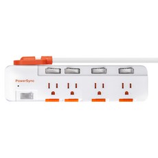 PowerSync 群加 防雷防塵大間距延長線 3P 5開 4孔 TR54D945, 白色, 1個, 4.5m