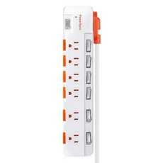 PowerSync 群加 防雷防塵大間距延長線 3P 7開 6孔 TR76D927, 白色, 1個, 2.7m