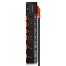 PowerSync 群加 防雷防塵大間距延長線 3P 7開 6孔 TR76D027, 黑色, 1個, 2.7m