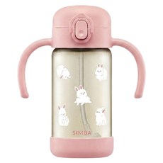 Simba 小獅王辛巴 鉑金PPSU 兒童吸管學習水杯 300ml 幼兒園 把手 粉色 + 兔兔 1個