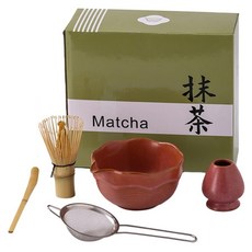JUST HOME 日式窯變抹茶5件組 M7128, 緋紅色, 1套, 茶碗 + 茶筅 + 茶筅立 + 茶勺 + 粉篩