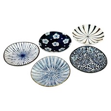 西庵窯 美濃燒 日本製 靛藍染色五花紋小盤組, 混和顏色, 1套, 醬料碟 5個