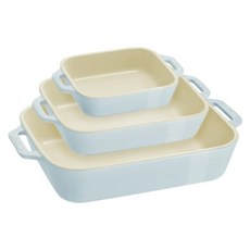 staub 馬卡龍長方型陶盤3件組, 奶油藍, 1套, 烤盤 400ml + 1000ml + 2400ml