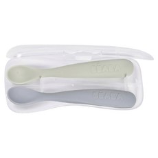BEABA 矽膠湯匙2件組 第1階段, 霧藍色, 1套