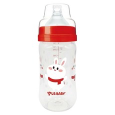 US baby 優生 小米兔 TRITAN奶瓶 寬口徑, 透明 + 紅色, 1個, 300ml
