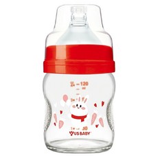 US baby 優生 小米兔 玻璃奶瓶 寬口徑, 透明 + 紅色, 1個, 120ml