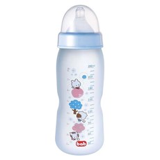 bab 培寶 初生兒 α33矽膠防護玻璃奶瓶 寬口徑 L, 透明 + 藍色, 1個, 240ml