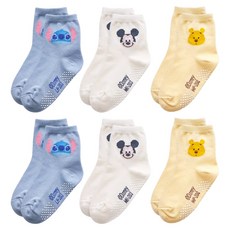 oneder 旺達棉品 Disney 史迪奇 米奇 小熊維尼幼童止滑襪 6雙
