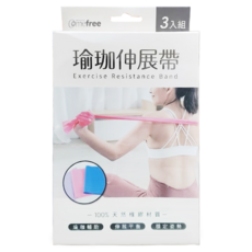 Comefree 瑜珈伸展帶 CF8862 未附收納袋 3條, 藍色 + 紫色 + 粉色, 1組