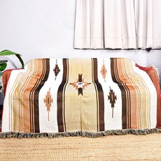 OUTSY 民族風露營居家雙面針織蓋毯沙發毯 舒適耐磨耐用 細膩縫線浪漫垂墜流蘇 附贈收納皮帶, 泰美斯大道 米咖色, 1條