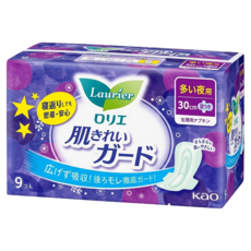 Laurier 蕾妮亞 親膚柔護衛生棉 30cm, 1個, 9片, 夜用