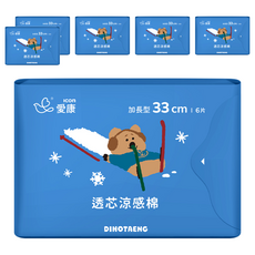 icon 愛康 DINOTAENG特別款 透芯涼感棉 護翼型, 夜用加長型(33cm), 6片, 6包