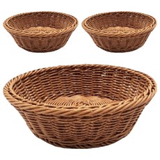圓形藤條多用途收納籃, 橡木色, 3個