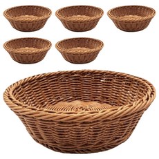 圓形藤條多用途收納籃, 橡木色, 6個