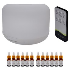 LifeShopping 無印風 香氛水氧機 + 12瓶精油 + 遙控器 彩光 香味隨機出貨 500ml, CAAD0026cs4, 白色