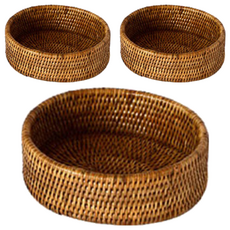 藤編小橢圓托盤, 3個, 單一顏色