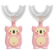REQIR 無尾熊 U型矽膠牙刷 不含雙酚A 巴氏刷牙法 6~12歲適用, 2個, 1入, 粉紅色