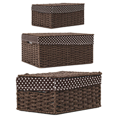 dayneeds 日需百備 森田布藝編織附蓋收納籃3入組 編織籃/置物籃/儲物籃/收納盒 SBI-YDF01NCF, 咖啡色, 1組