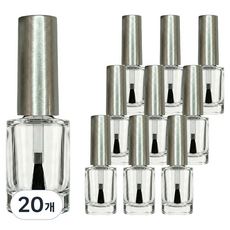 MEIBROWN 指甲油空瓶 玻璃空瓶 刷頭精油分裝瓶 8ml, 20個, 透明瓶 + 銀色直蓋