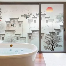 德利生活 玻璃貼90*300cm 江南水鄉 輕鬆DIY打造水墨風格居家空間, 1入, 多色