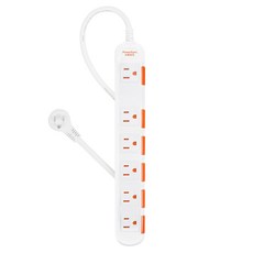PowerSync 群加 1開6插加大間距安全防塵防雷擊延長線 TS6W9018, 1.8m, 白色, 1條