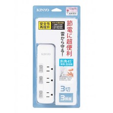 Kinyo 3開3插安全延長線 3孔 NSD333-12, 3.6m, 白色, 1個