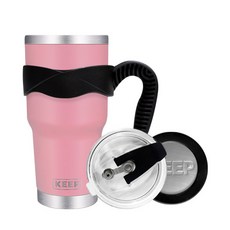 KEEP CAMPING 4YOU 大容量不鏽鋼保溫保冷隨行杯 + 密封吸管杯蓋 + 單線條握把 + 底部矽膠墊圈, 粉紅色, 900ml, 1個