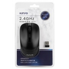 Kinyo 2.4GHz Wireless 滑鼠 靜音 4鍵 雙手通用 省電模式 黑色 1600 DPI GKM-539
