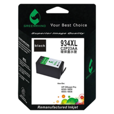 GREENRHINO 綠犀牛 for HP NO 934XL C2P23AA 黑色環保墨水匣 OfficeJet Pro/OJP 6230/6830/6835適用, 黑色, 1個