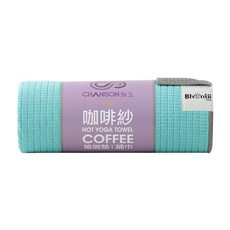 CHANSON 強生 ECO 環保咖啡紗瑜珈舖巾 吸濕快乾止滑 附收納帆布包, 藍綠色 + 淺灰色, 1個