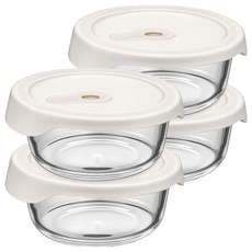 Balunfini 可微波耐熱強化玻璃密封保鮮盒 圓形, 4個, 400ml