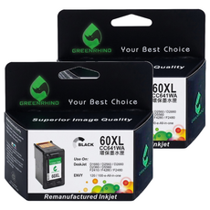 GREENRHINO 綠犀牛 for HP NO 60XL CC641WA + CC644WA 環保墨水匣 Deskjet D1660/D2500/D2560/D2660適用, 黑色 + 彩色, 2個