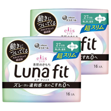 elleair 艾黎艾爾 elis 愛麗思 日本原裝進口 LunaFit極緞棉超薄款衛生棉, 2個, 16片, 日用
