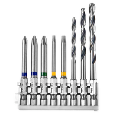 BOSCH 博世 台灣公司貨 皮克力鐵工鑽頭 六角柄鐵工鑽頭 4mm + 六角柄鐵工鑽頭5mm + 六角柄鐵工鑽頭6mm + 梅花型起子頭 T15 + 梅花型起子頭 T25 + 十字起子頭 PH1 + 十字起子頭 PH2, 1組