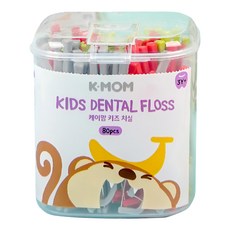 K-MOM 兒童迷你牙線棒 80支 3歲以上適用 清潔齒縫 幫助去除牙菌斑, 蜜桃紅 + 煙燻灰 + 橘果青, 1盒