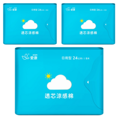 icon 愛康 透芯涼感衛生棉 護翼型, 日用型(24cm), 8片, 3包