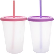AGAFURA Pit a Pat防溢吸管杯 2入組, 400ml, 1組, 紫色+粉色