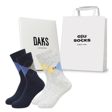 DAKS 女士菱格紋襪子2雙禮盒組 + 提袋